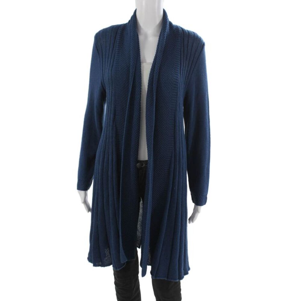 Jennifer Tyler Women Cardigan Collared Knit Long Sleeve Blue Size 44